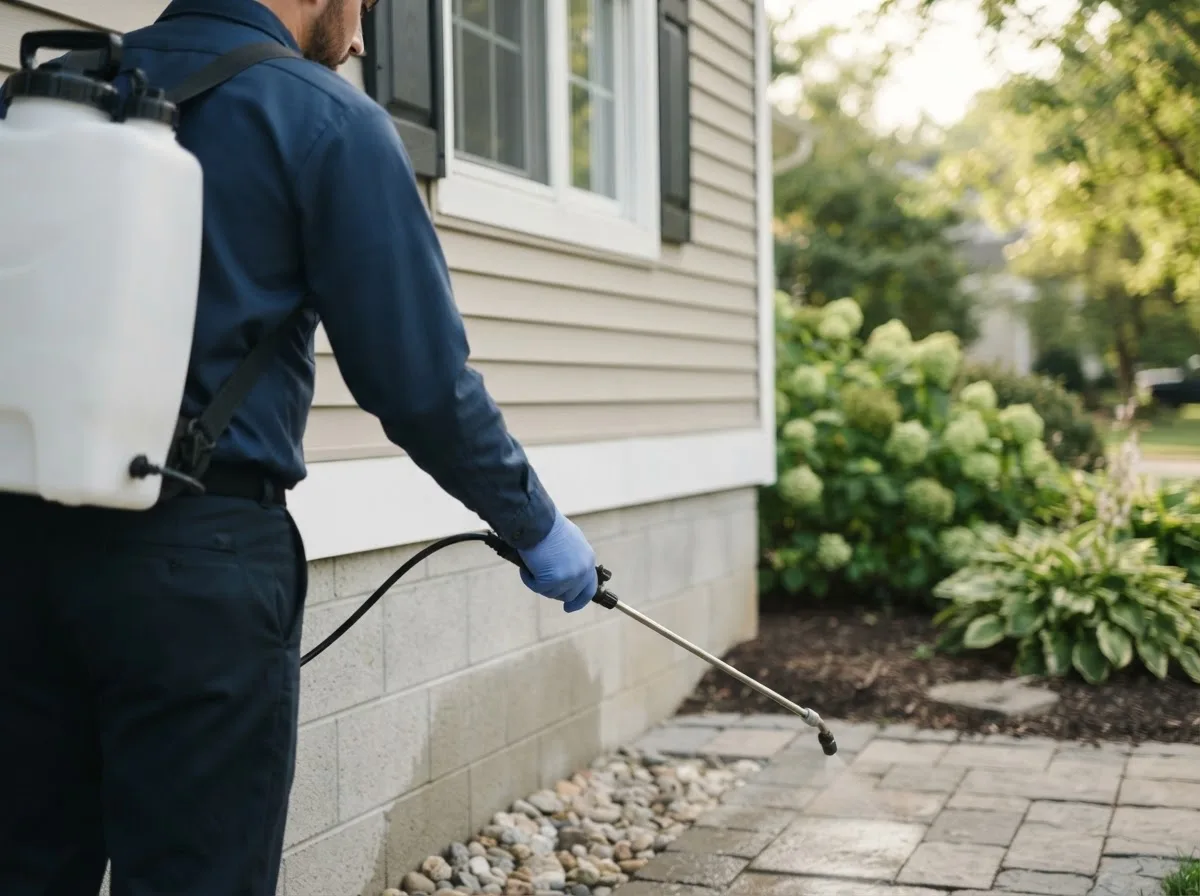 Pest control technician inspecting a home in Howells, NE